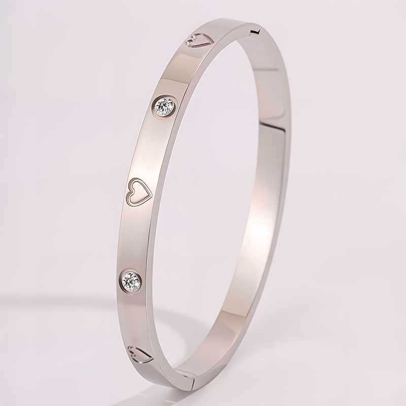 Open Circle Pattern & Heart Engravings Stainless Steel Bracelet Duo